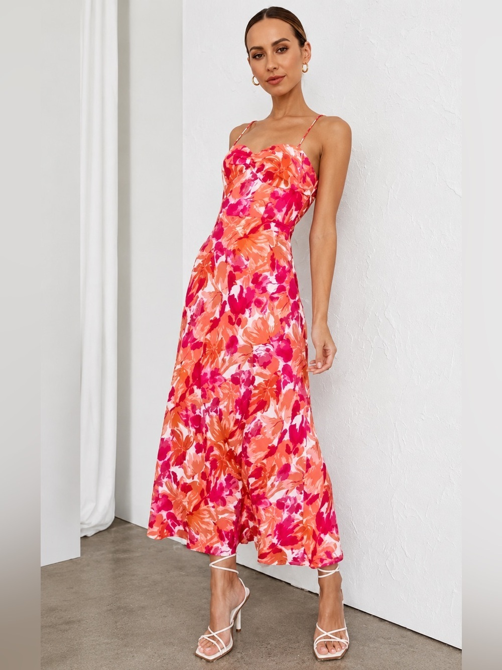 Jessica Simpson Floral Midi Sundress Womens S Pink Orange Smocked Summer Dress